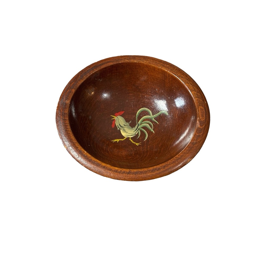 Vintage Hand Painted Rooster Wooden Bowl‎ Farmhouse Rustic Decor 6 inch